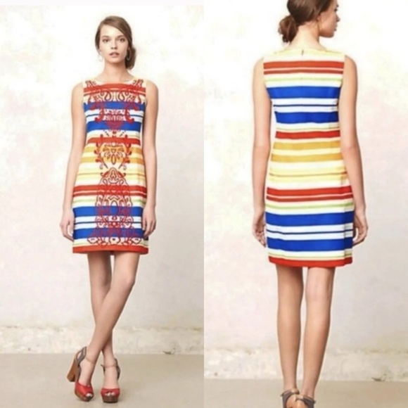 Anthropologie Tabitha Embroidered Striped Colorful Sheath Dress size 4 - Picture 1 of 5